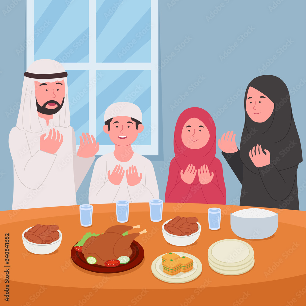Ramadan Kareem Pray Together Before Iftar Illustration Ramadan Kareem Pray Together Before Iftar Illustration