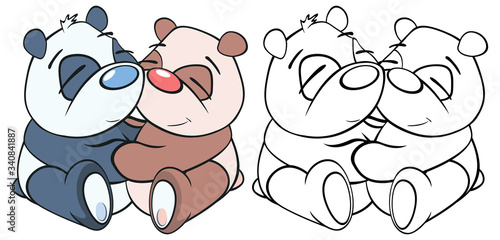 Vector Illustration of a Cute Cartoon Character Panda for you Design and Computer Game. Coloring Book Outline Set 