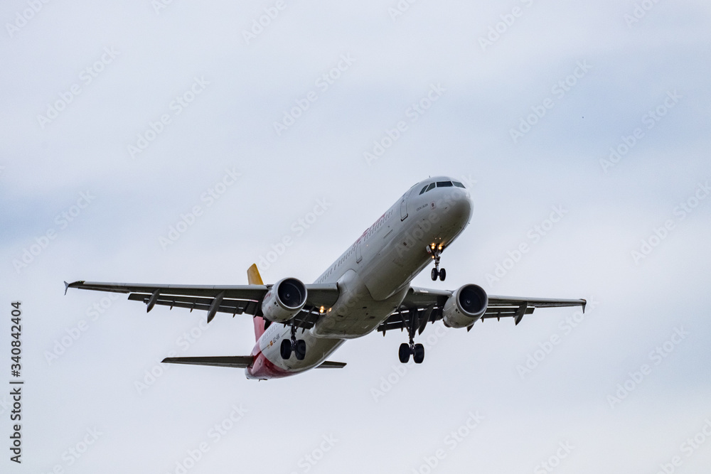 BARCELONA, OCTOBER 2017: Plane taking off in Barcelona airport BARCELONA, OCTOBER 2017: Plane taking off in Barcelona airport