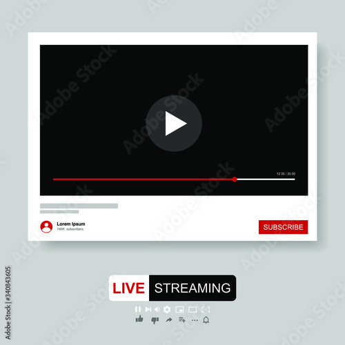 Video Player Template Design. Mockup live stream window, player. Social media concept. Vector illustration. EPS 10
