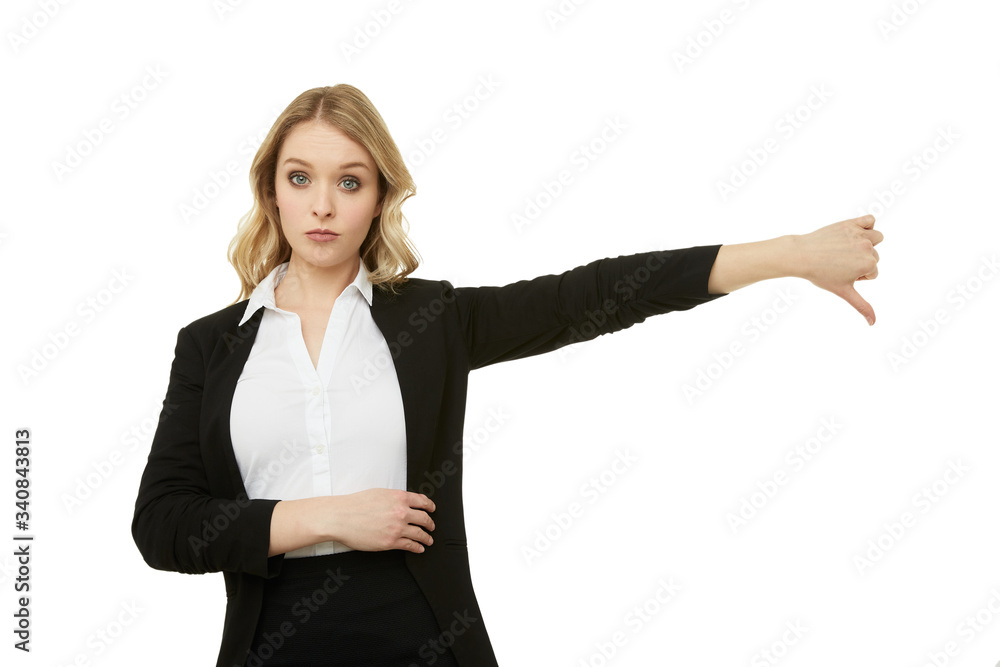Beautiful blond businesswoman. Thumbs down. Beautiful blond businesswoman. Thumbs down.