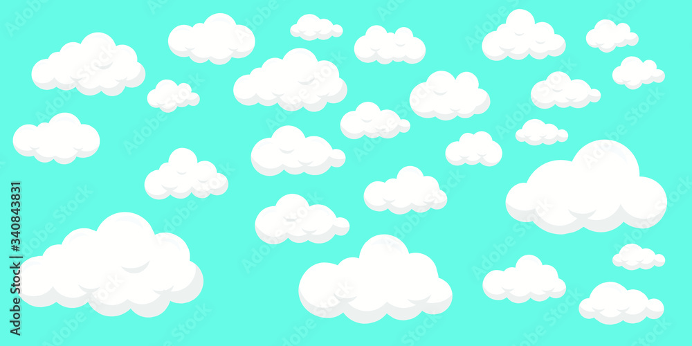 Set of clouds on blue background, flat design - editable vector illustration