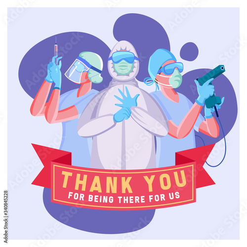 Flat Logo Illustration Design Representing Thank You for Medical Team for Fighting Against Corona Virus