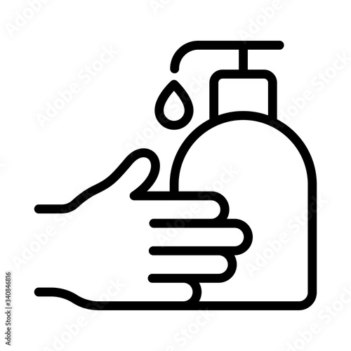 Wash your hands outline vector icon. Covid-19 coronavirus prevention. Hand and sanitizer or soap icon