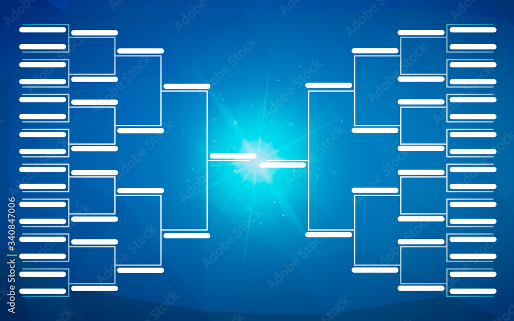 Tournament bracket template for 32 teams on blue background Stock