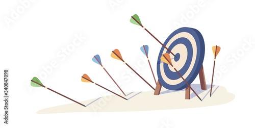 Obraz na płótnie Cartoon arrows missed hitting target mark isolated on white background