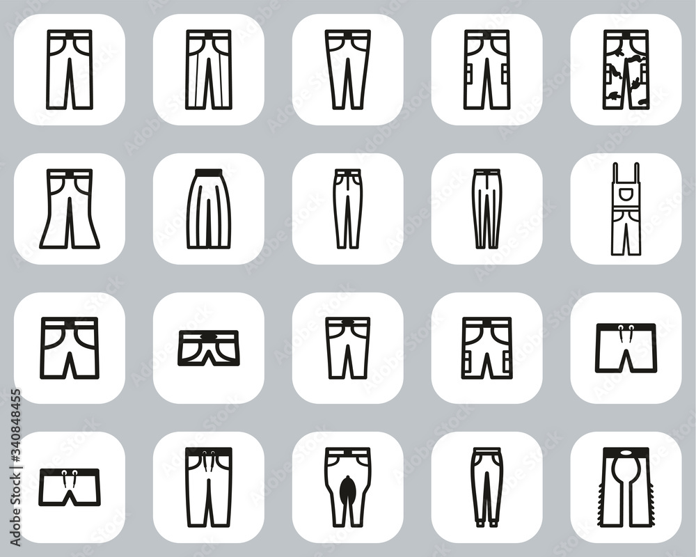 Pants Long & Short Icons Black & White Flat Design Set Big Pants Long & Short Icons Black & White Flat Design Set Big