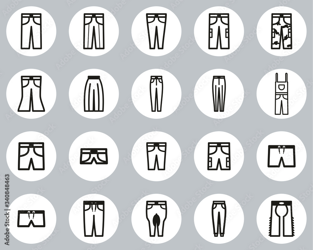 Pants Long & Short Icons Black & White Flat Design Circle Set Big Pants Long & Short Icons Black & White Flat Design Circle Set Big