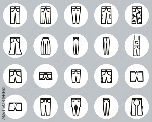 Pants Long & Short Icons Black & White Flat Design Circle Set Big