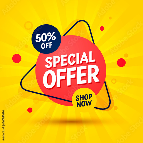 Vector Illustration Special Offer Label. Modern Web Banner With Shop Now Text