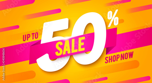 Vector Illustration 50 Percent Off Sale Banner. Modern And Dynamic Look.