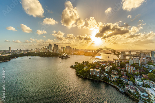Canvas Print Aerial of sunset over Sydney harbour