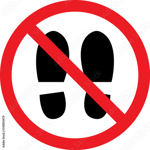 Remove footwear warning sign board. Shoes, sandals and slippers not allowed. Perfect for backgrounds, backdrop, sticker, label, sign, icon, symbol, poster and wallpaper.