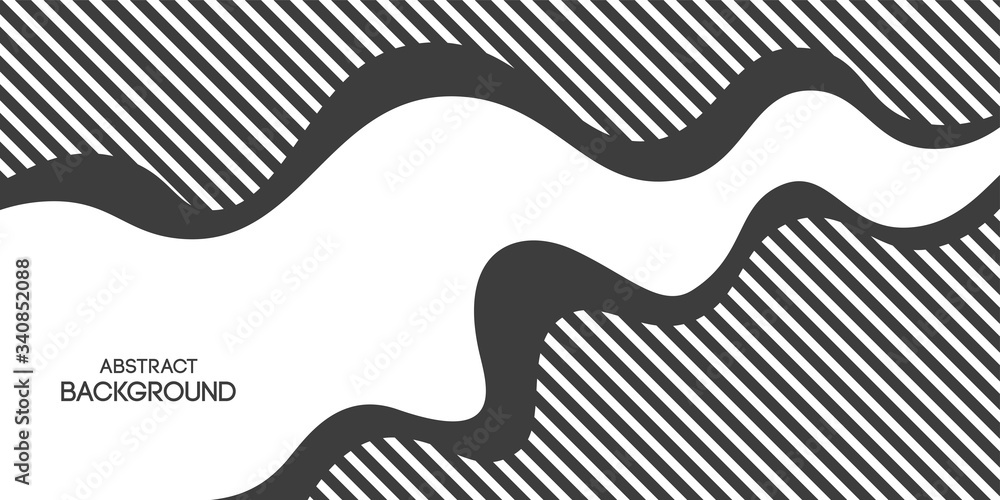 Abstract background, poster, banner. Composition of smooth dynamic waves, lines, striped liquid shapes. Trendy design. Vector monochrome illustration in flat style. Abstract background, poster, banner. Composition of smooth dynamic waves, lines, striped liquid shapes. Trendy design. Vector monochrome illustration in flat style.