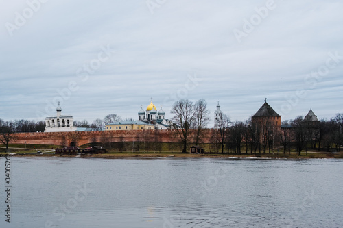 Great landscape of Veliky Novgorod kremlin and Volkhov river. Russia