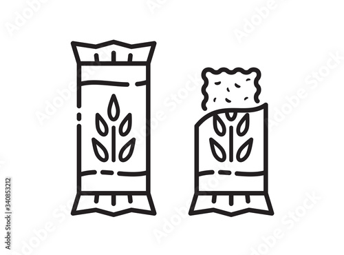 Energy snack icon. Organic cereal sweets. Protein bar in the vector linear style. Simple illustration in flat style.