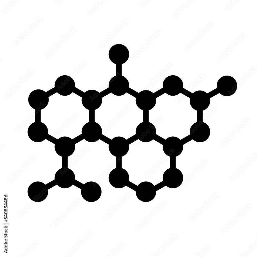 Vector illustration of molecular structure - Hexagonal shaped molecule black icon Vector illustration of molecular structure - Hexagonal shaped molecule black icon
