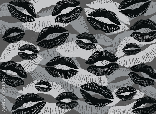 Glamorous female lips camouflage pattern