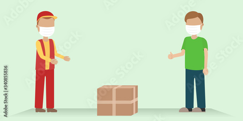 Safe delivery. Courier in face mask. Vector illustration.