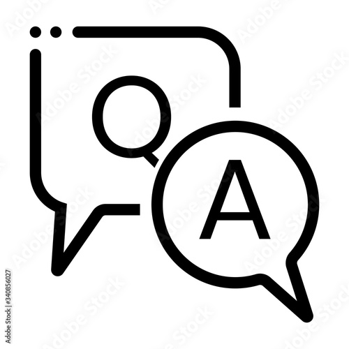 Question and answer or Q&A speech bubbles vector line art icon on a white background