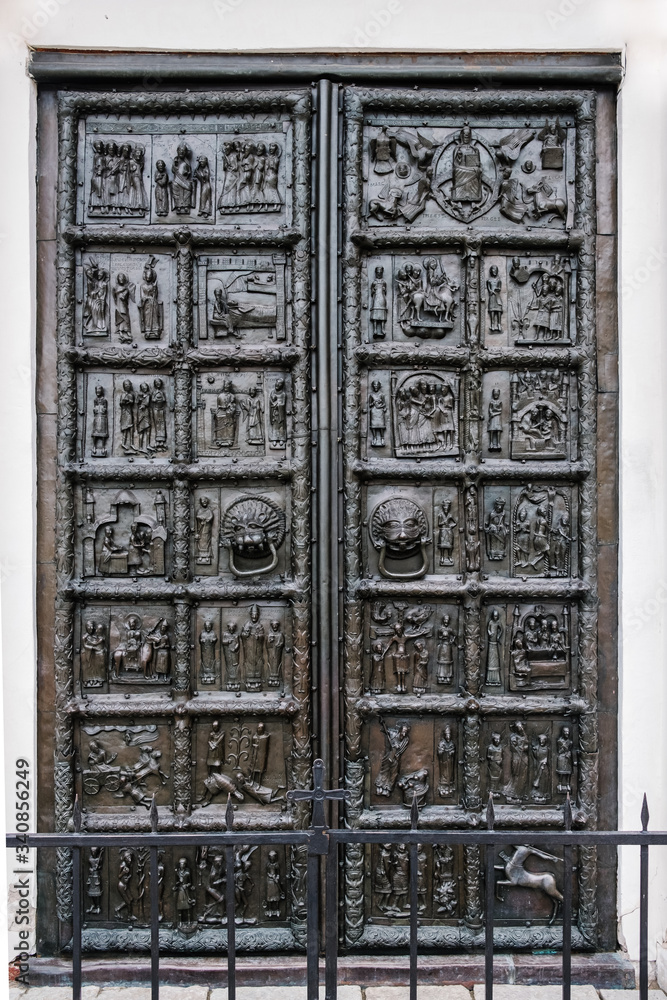 Famous Magdeburg gate in Saint Sophia cathedreal. Kremlin Veliky Novgorod, Russia. 