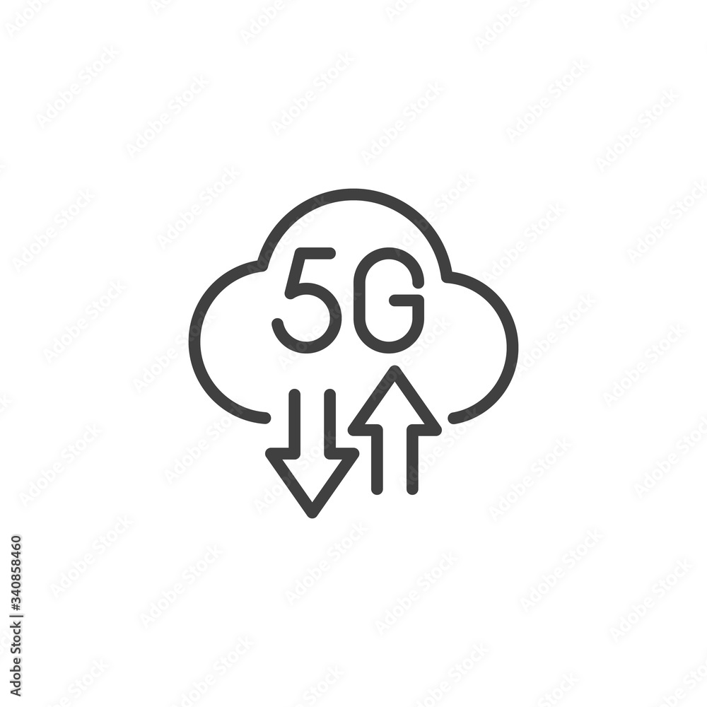 5G cloud computing line icon. linear style sign for mobile concept and web design. 5G download upload cloud outline vector icon. Symbol, logo illustration. Vector graphics