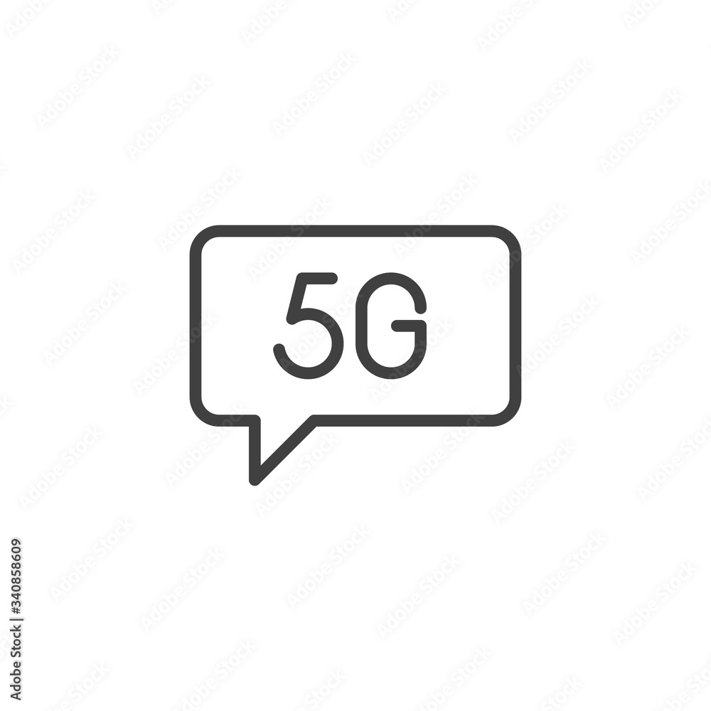 5G internet communication line icon. linear style sign for mobile concept and web design. Speech bubble with 5G outline vector icon. Symbol, logo illustration. Vector graphics 5G internet communication line icon. linear style sign for mobile concept and web design. Speech bubble with 5G outline vector icon. Symbol, logo illustration. Vector graphics