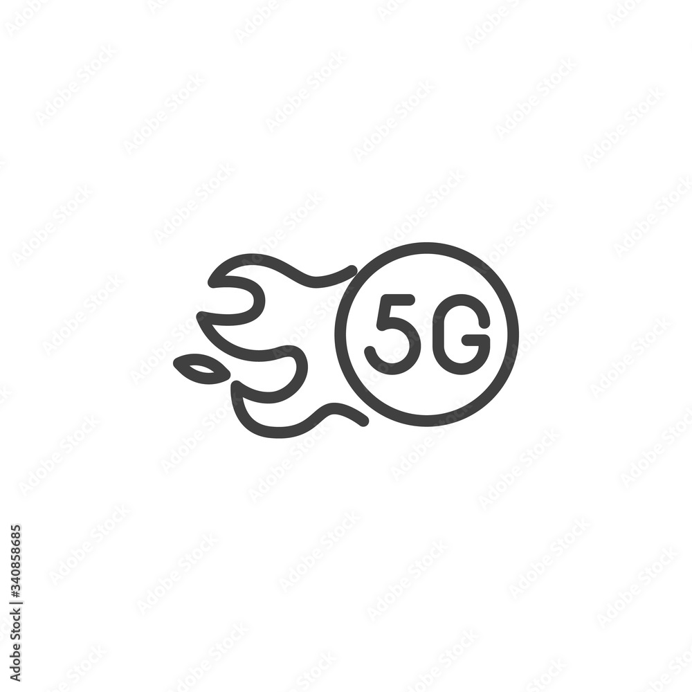 5G internet speed line icon. linear style sign for mobile concept and web design. 5G wireless technology outline vector icon. Symbol, logo illustration. Vector graphics