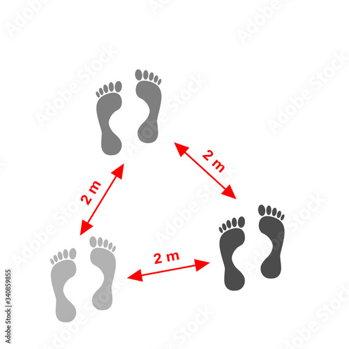 Abstand halten, Fußspuren in einer Illustration