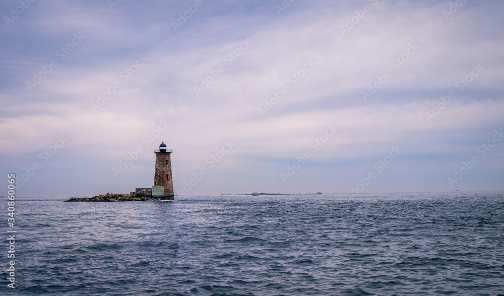 Whaleback Lighthouse off the coast of Portsmouth Maine, USA