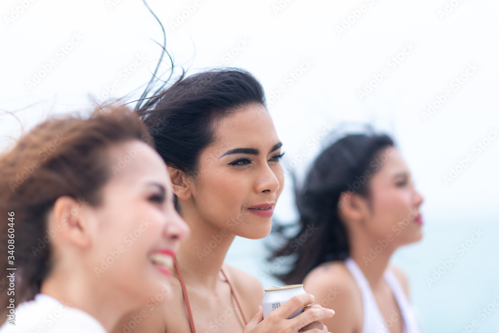 Luxury yacht party woman enjoying freedom having fun summer concept Luxury yacht party woman enjoying freedom having fun summer concept