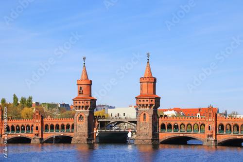 View to the famous "Oberbaum Bridge" (Oberbaumbrücke) and the river Spree, Berlin - Germany