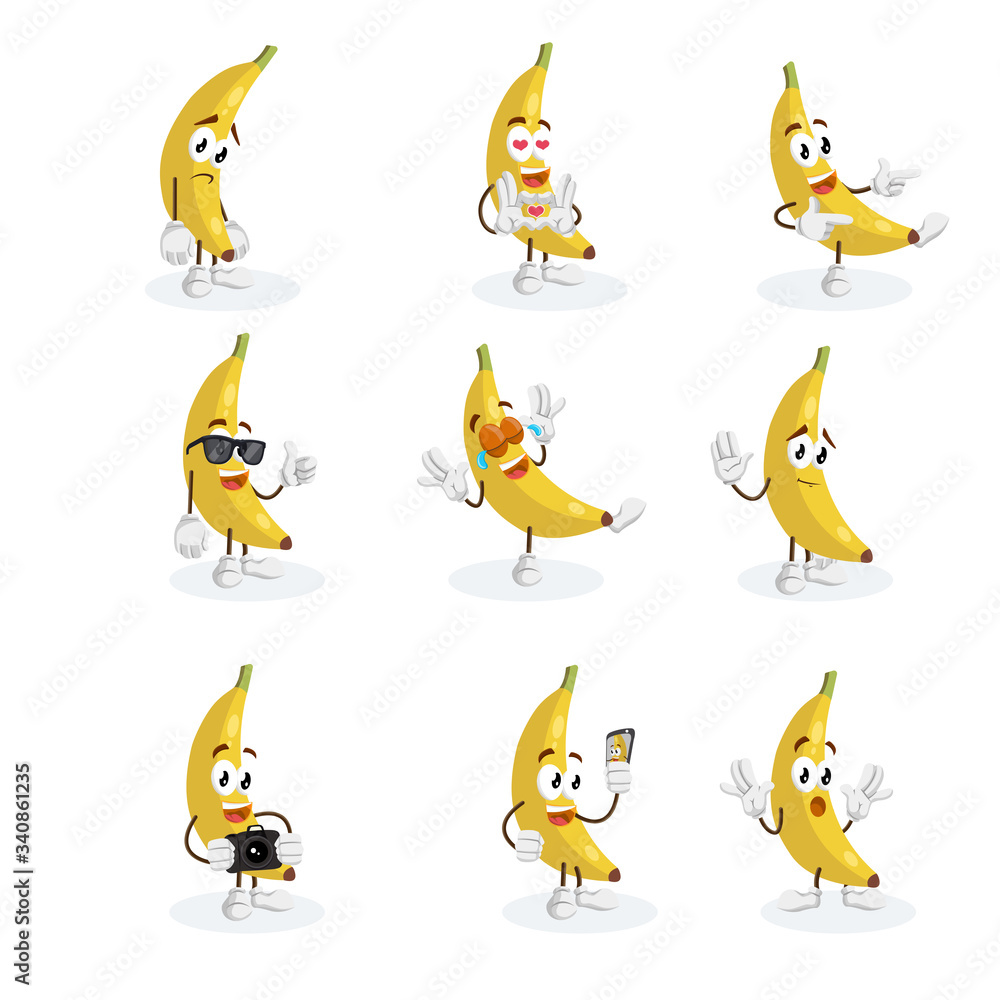 All set Banana Logo mascot and background with flat design style for your logo or mascot branding. All set Banana Logo mascot and background with flat design style for your logo or mascot branding.