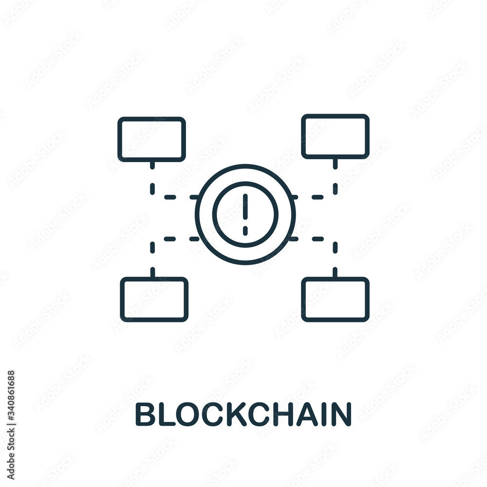Blockchain icon from fintech collection. Simple line Blockchain icon for templates, web design and infographics Blockchain icon from fintech collection. Simple line Blockchain icon for templates, web design and infographics