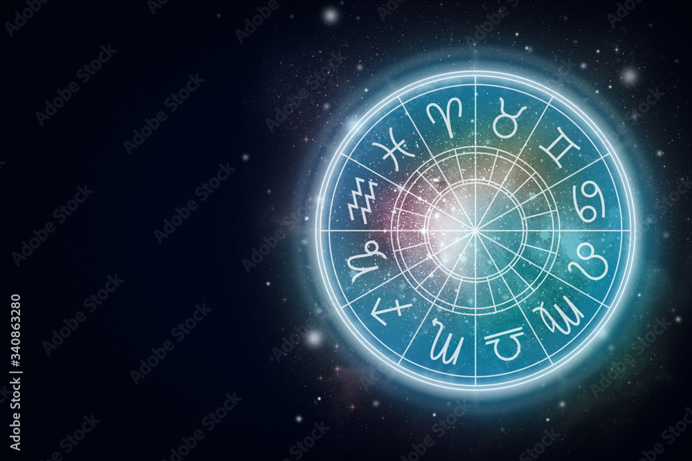 Astrological signs of the zodiac for the horoscope on the background of the starry sky. Illustration. Copy space Astrological signs of the zodiac for the horoscope on the background of the starry sky. Illustration. Copy space