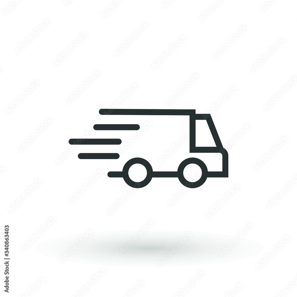 Fast moving shipping delivery truck line flat vector icon for apps and websites express delivery, quick move, line symbol on white background Fast moving shipping delivery truck line flat vector icon for apps and websites express delivery, quick move, line symbol on white background