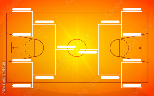 Tournament bracket template for 8 teams on orange basketball field background