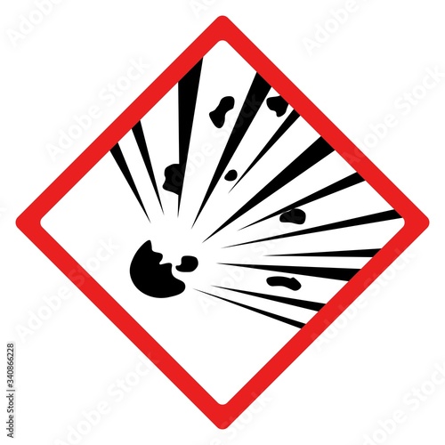 Exploding bomb hazard sign or symbol.  Vector design isolated on white background.  Latest hazard signs collection. GHS hazard sign.