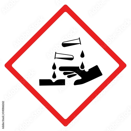 Corrosion hazard sign or symbol. Vector design isolated on white background.  Latest hazard signs collection. GHS hazard sign.