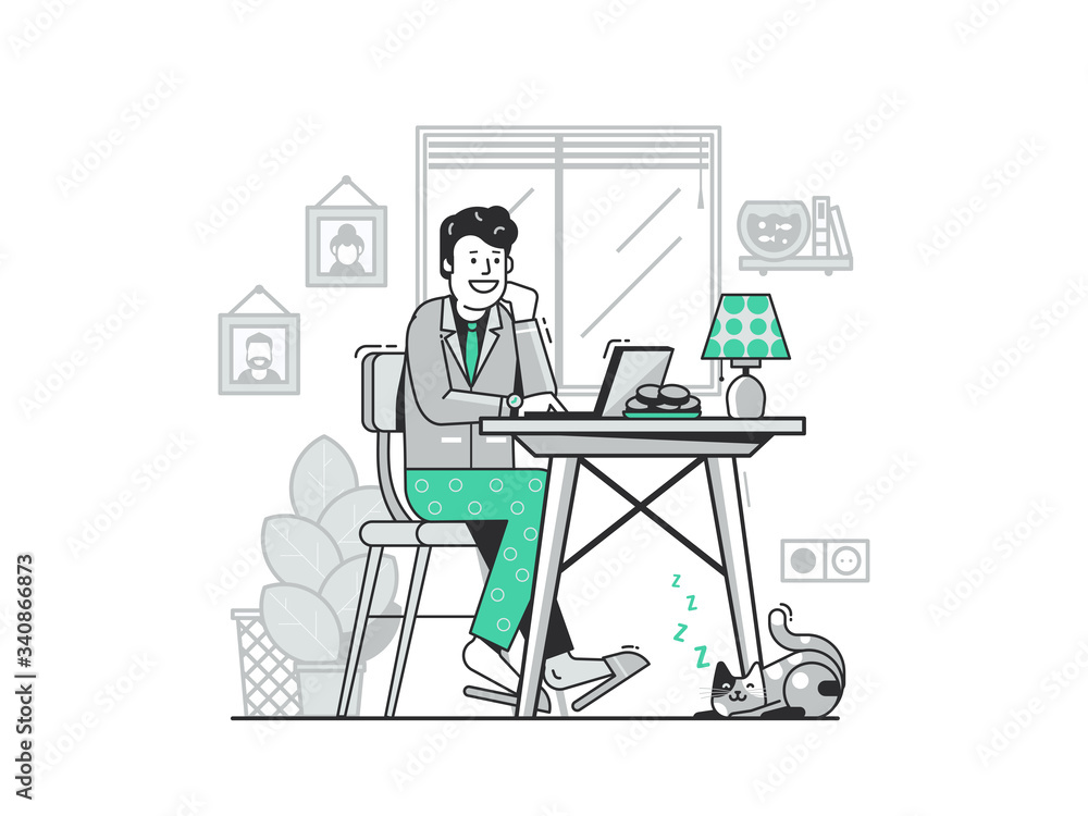 Freelancer Work from Home Flat Concept Freelancer Work from Home Flat Concept