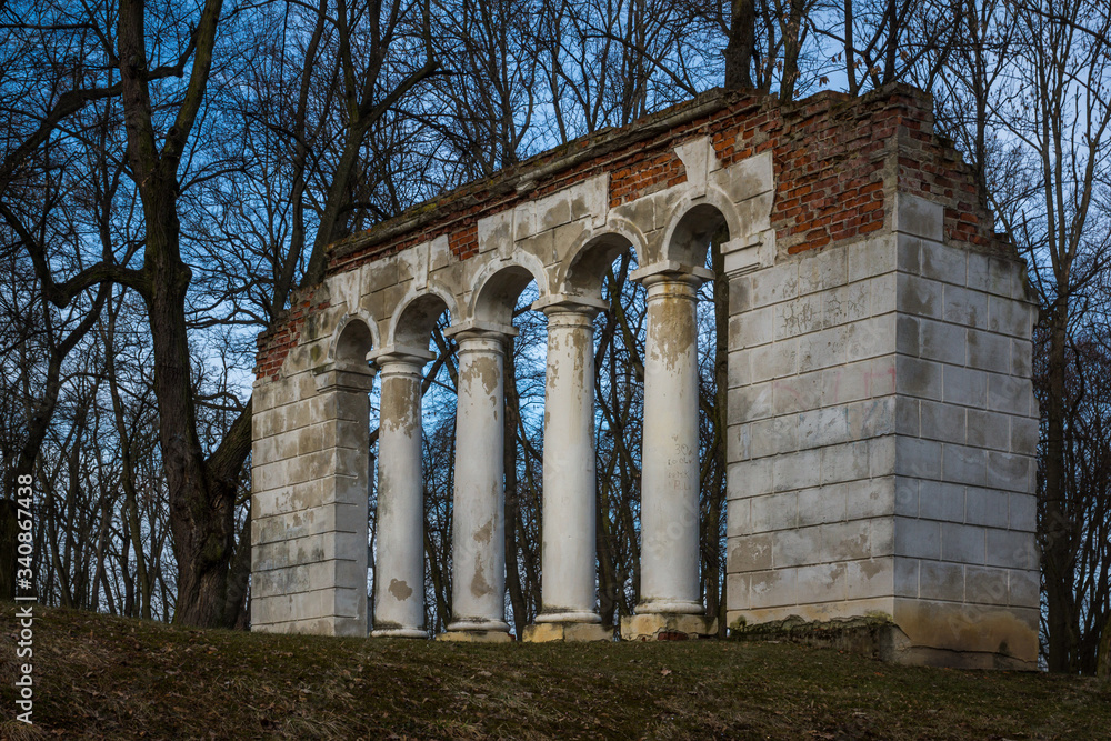 Remains of an old building in the park in Warka, Masovia, Poland
