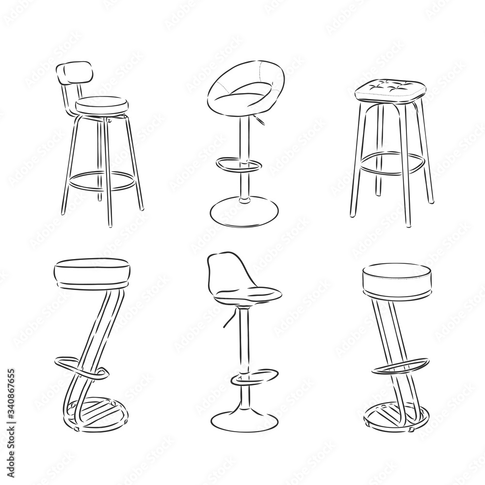 A set of bar chairs isolated on white background.Vector illustration in a sketch style. high bar stool vector sketch illustration A set of bar chairs isolated on white background.Vector illustration in a sketch style. high bar stool vector sketch illustration