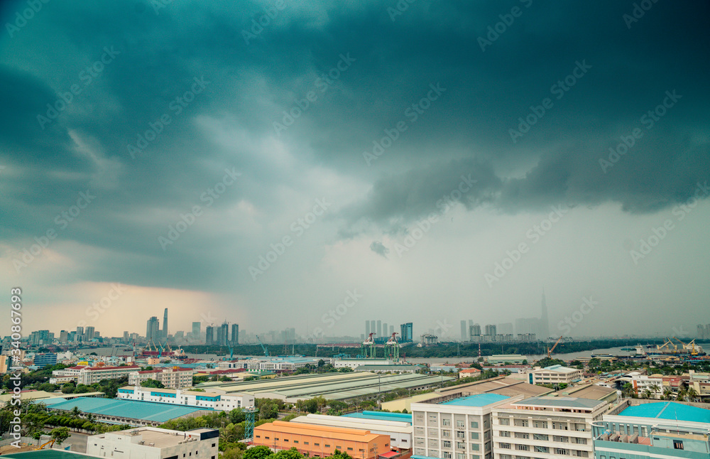 Vietnam Saigon panorama rainy day Ho Chi Mi Minh city