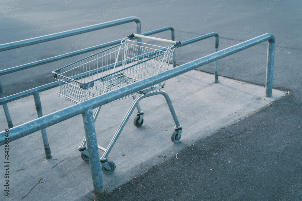 Naklejka premium The trolley parking on the trolley parking at car park during sunset.