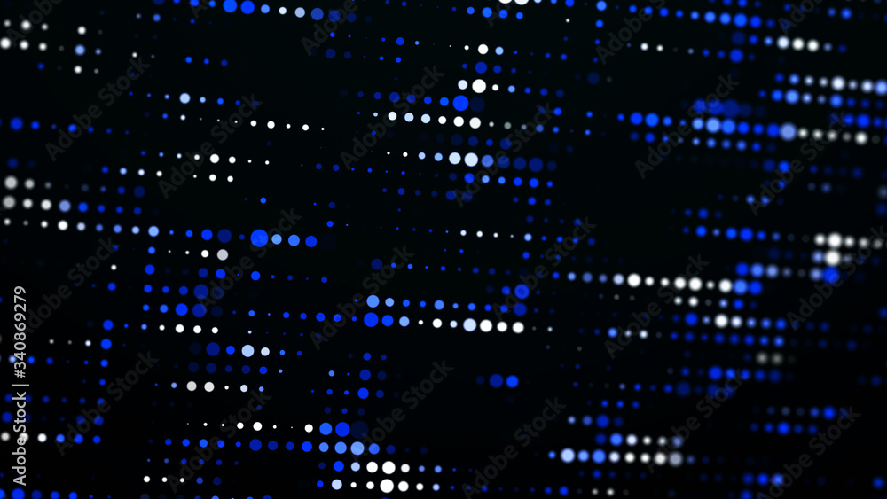 Wave of musical sounds. Big data digital code. Futuristic dots background. Technology or Science Banner. 3d