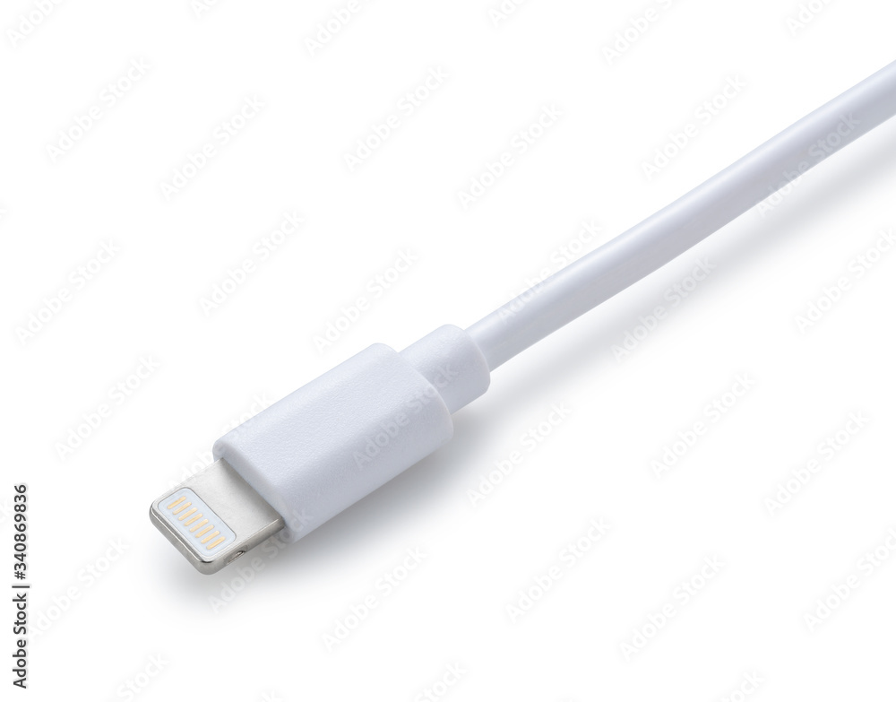 Lightning cable placed on a white background Lightning cable placed on a white background