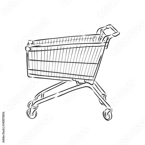 vector sketch illustration - trolley for shopping, shopping cart vector sketch illustration
