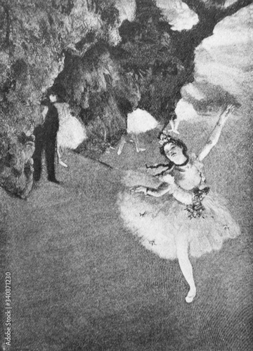 The ballerina on stage by the french painter Edgar Degas in the old book the History of Painting, by R. Muter, 1887, St. Petersburg photo
