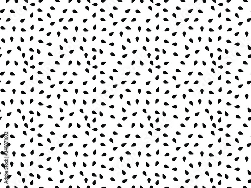 Seamless abstract wallpaper illustration of black sesame seeds in repeating pattern on white background