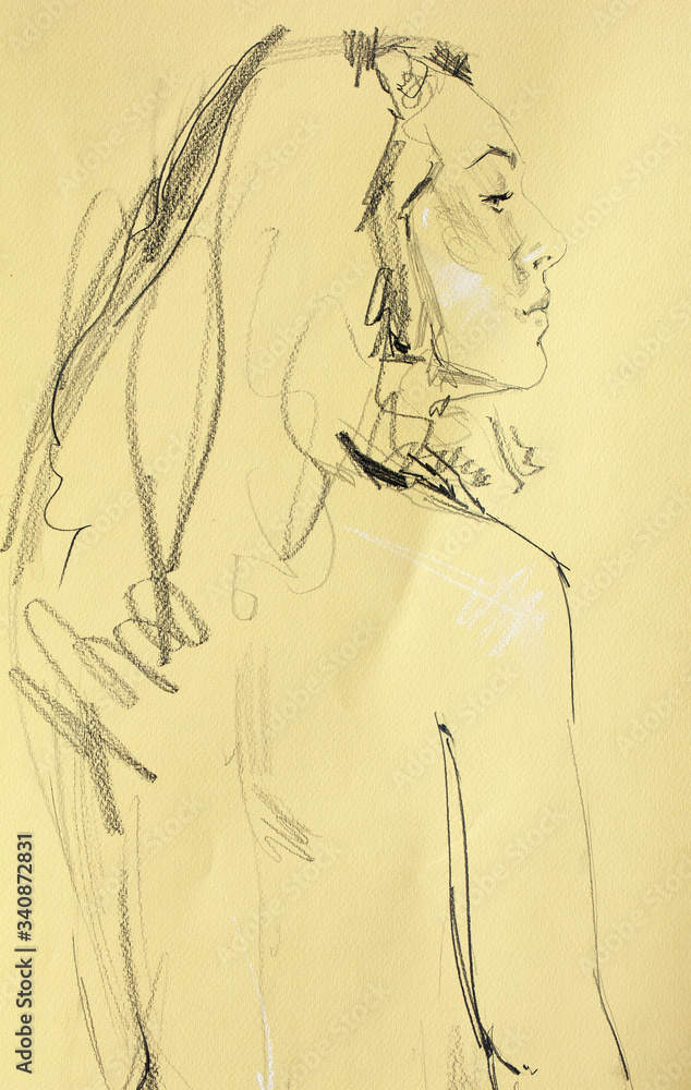 Fototapeta premium pencil drawing illustration, portrait, sketch